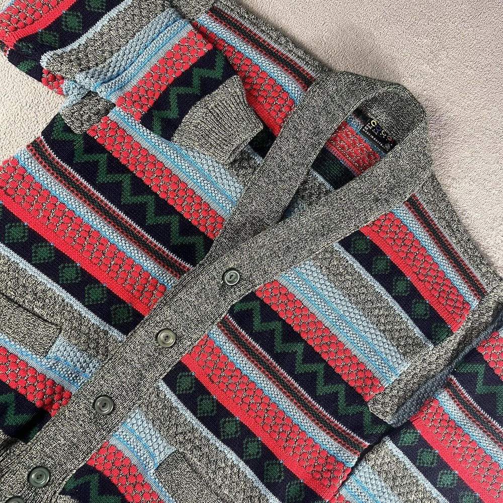 Vtg Coogi Australia 3D Knit Cardigan Sweater M Pure Wool